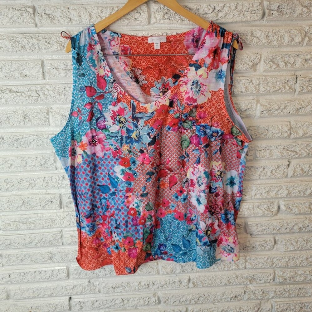 Concepts Womens Top XXXL 22 Plus Sleeveless Blue Floral Poly Blend FLO163XE